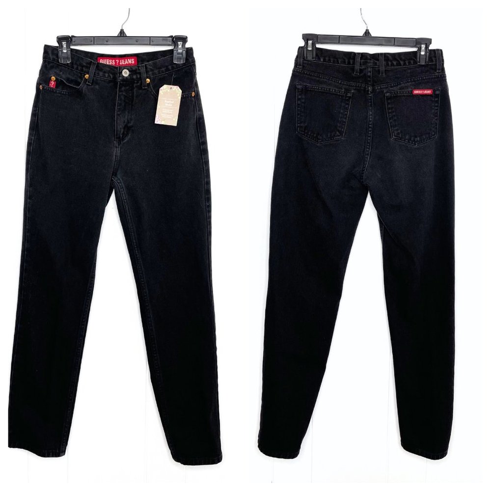 Guess High Rise Black Tapered Leg Jeans Size 28